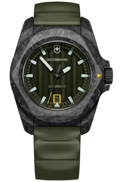 INOX GENT AUTO CARBON,GREEN DIAL&RUBBER