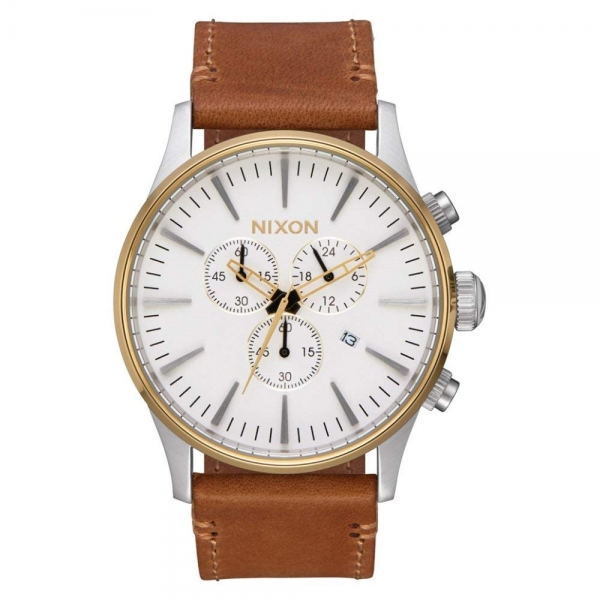 NIXON SENTRY CHRONO LEATHER GOLD / CREAM / TAN A4052548